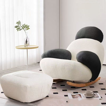 Modern Minimalist Oval Solid Wood Carbon Steel Sherpa Fabric Accent Chair Backrest Armrest For Living Room
