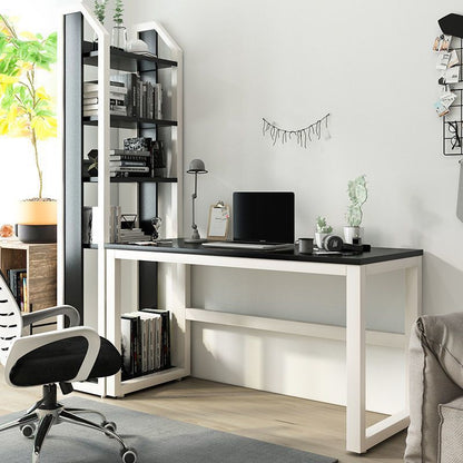Modern Minimalist Rectangular Steel Particleboard Desks & 5-Tier Bookshelves For Home Office
