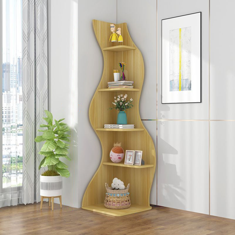 Contemporary Creative Seagrass-Shaped Particleboard Corner Shelf Unit 5-Tier For Living Room
