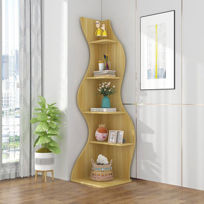 Contemporary Creative Seagrass-Shaped Particleboard Corner Shelf Unit 5-Tier For Living Room
