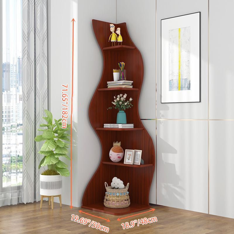 Contemporary Creative Seagrass-Shaped Particleboard Corner Shelf Unit 5-Tier For Living Room