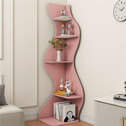 Contemporary Creative Seagrass-Shaped Particleboard Corner Shelf Unit 5-Tier For Living Room