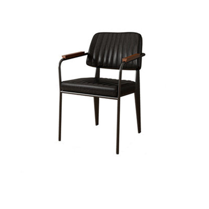 Traditional Vintage Rectangular Faux Oil-Waxed Leather Solid Wood Steel Dining Chair Backrest Armrest For Dining Room