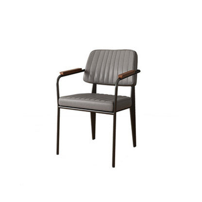 Traditional Vintage Rectangular Faux Oil-Waxed Leather Solid Wood Steel Dining Chair Backrest Armrest For Dining Room