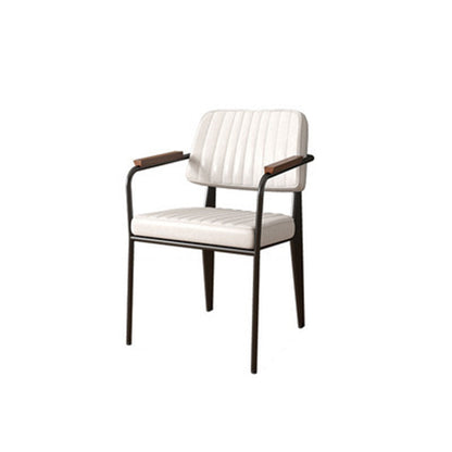 Traditional Vintage Rectangular Faux Oil-Waxed Leather Solid Wood Steel Dining Chair Backrest Armrest For Dining Room