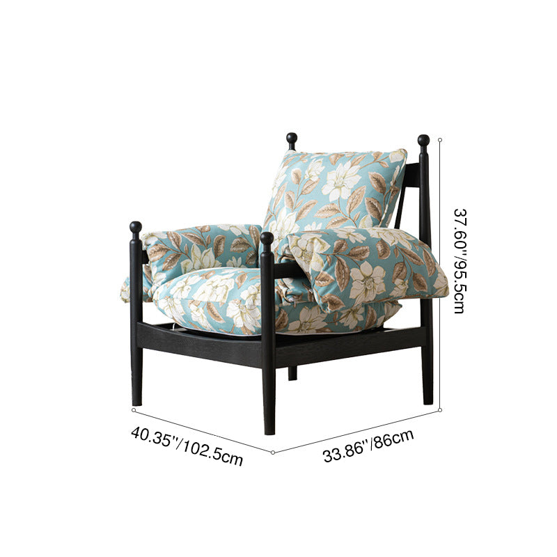 Traditional French Rectangular Fabric Oak Accent Chair Backrest Armrest For Living Room