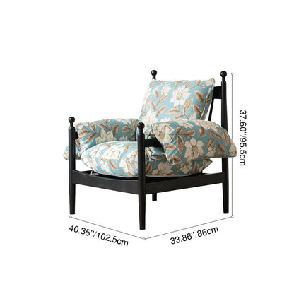 Traditional French Rectangular Fabric Oak Accent Chair Backrest Armrest For Living Room
