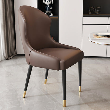 Modern Minimalist Curved Rectangular Cat Claw Leather Solid Wood Carbon Steel Dining Chair Backrest Armless For Dining Room