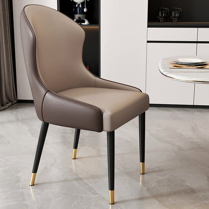 Modern Minimalist Curved Rectangular Cat Claw Leather Solid Wood Carbon Steel Dining Chair Backrest Armless For Dining Room