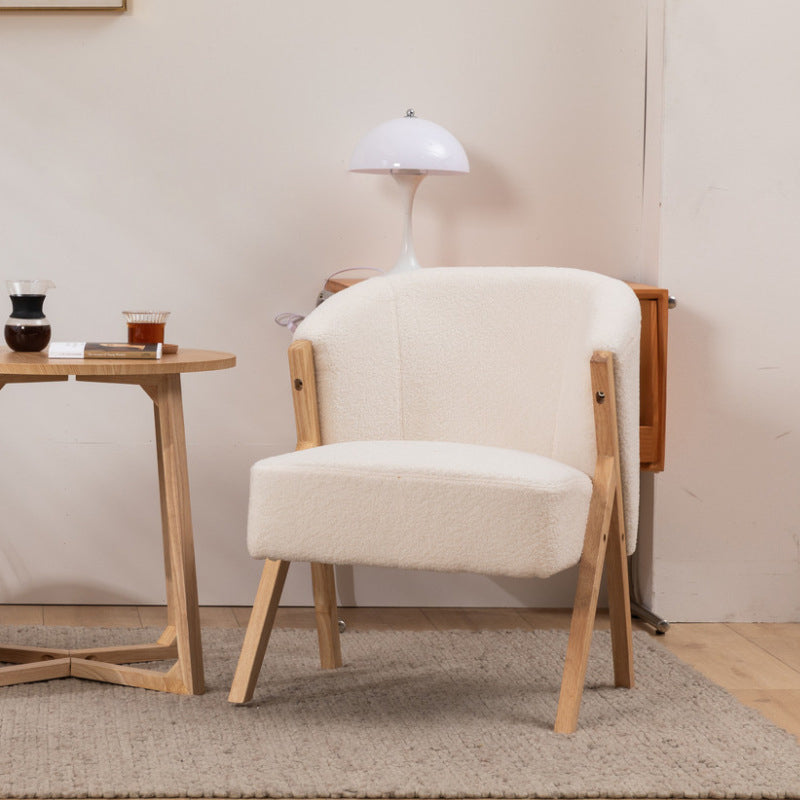 Contemporary Scandinavian Square Rubberwood Solid Wood Plywood High-Quality Synthetic Fabric Faux Wool Backrest Chair For Living Room