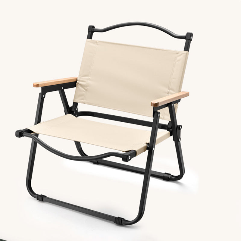 Modern Minimalist Square Fabric Carbon Steel Beech Wood Backrest Armrest Folding Chair For Outdoor