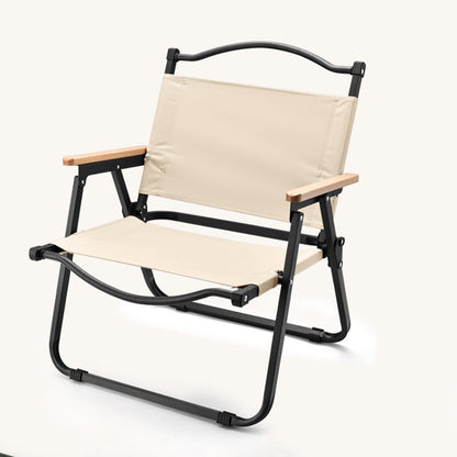 Modern Minimalist Square Fabric Carbon Steel Beech Wood Backrest Armrest Folding Chair For Outdoor