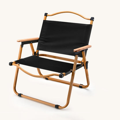 Modern Minimalist Square Fabric Carbon Steel Beech Wood Backrest Armrest Folding Chair For Outdoor