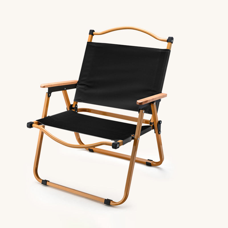 Modern Minimalist Square Fabric Carbon Steel Beech Wood Backrest Armrest Folding Chair For Outdoor