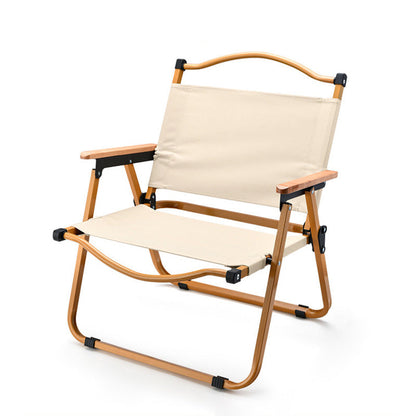 Modern Minimalist Square Fabric Carbon Steel Beech Wood Backrest Armrest Folding Chair For Outdoor