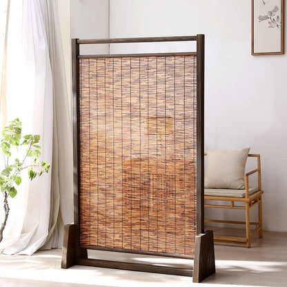 Traditional Chinese Rectangular Pine Wood Solid Wood Reed Room Divider For Living Room