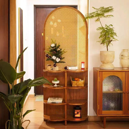 Traditional Chinese Rectangular Rubberwood Solid Wood Plastic Room Divider With Storage Shelf 2/4-Tier For Living Room