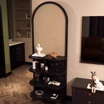 Traditional Chinese Rectangular Rubberwood Solid Wood Plastic Room Divider With Storage Shelf 2/4-Tier For Living Room