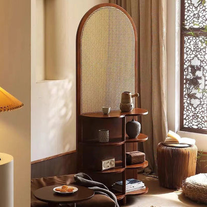 Traditional Chinese Rectangular Rubberwood Solid Wood Plastic Room Divider With Storage Shelf 2/4-Tier For Living Room