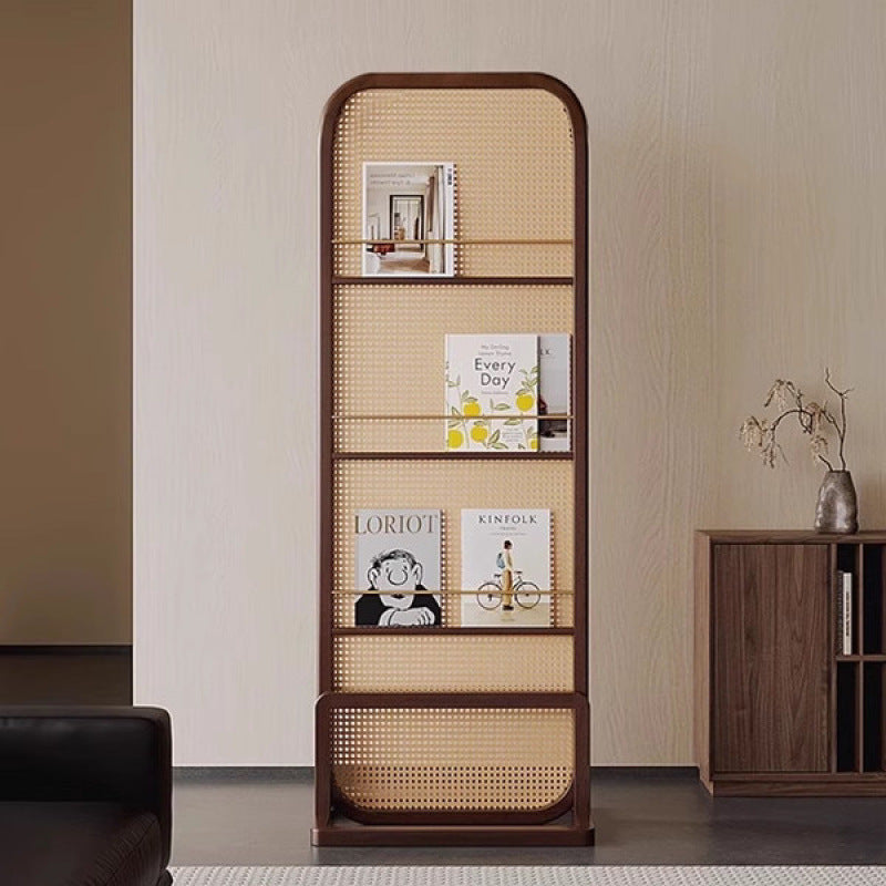 Traditional Chinese Rubberwood PE Rattan Room Divider With 3-Tier Storage Shelf For Living Room