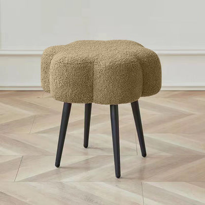 Contemporary Scandinavian Artificial Wood Sherpa Fabric Foam Sponge Armless Vanity Stool For Bedroom