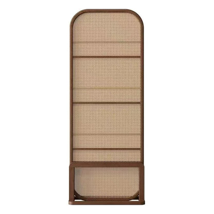 Traditional Chinese Rubberwood PE Rattan Room Divider With 3-Tier Storage Shelf For Living Room