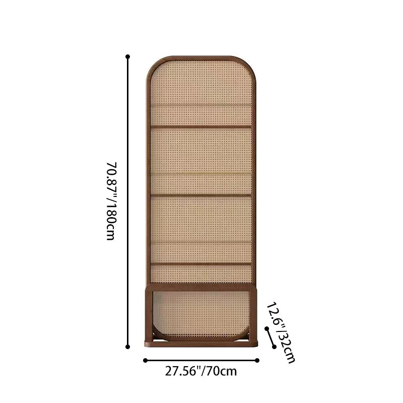 Traditional Chinese Rubberwood PE Rattan Room Divider With 3-Tier Storage Shelf For Living Room