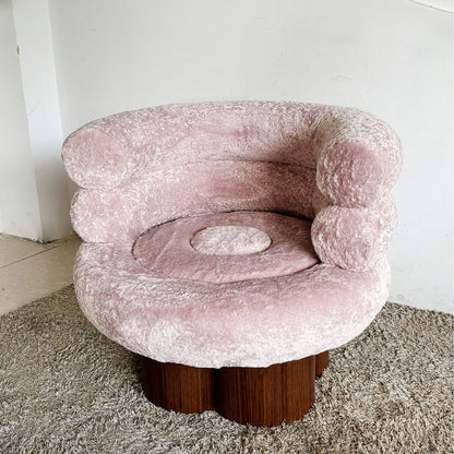 Traditional French Curved Sherpa Fabric Solid Wood Iron Vanity Stool Backrest Armless For Bedroom