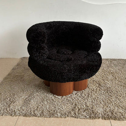Traditional French Curved Sherpa Fabric Solid Wood Iron Vanity Stool Backrest Armless For Bedroom