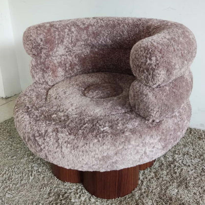 Traditional French Curved Sherpa Fabric Solid Wood Iron Vanity Stool Backrest Armless For Bedroom