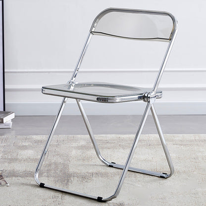 Modern Minimalist Rectangular Foldable PVC Iron Dining Chair Backrest Armless For Dining Room