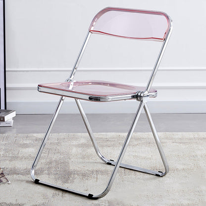Modern Minimalist Rectangular Foldable PVC Iron Dining Chair Backrest Armless For Dining Room