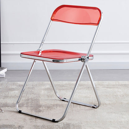 Modern Minimalist Rectangular Foldable PVC Iron Dining Chair Backrest Armless For Dining Room