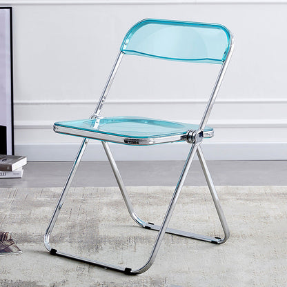 Modern Minimalist Rectangular Foldable PVC Iron Dining Chair Backrest Armless For Dining Room