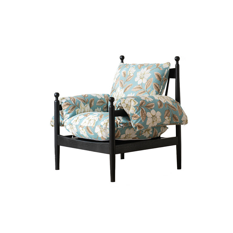 Traditional French Rectangular Fabric Oak Accent Chair Backrest Armrest For Living Room