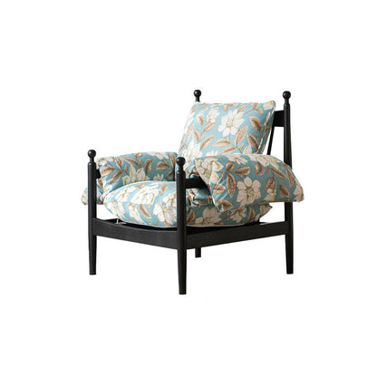 Traditional French Rectangular Fabric Oak Accent Chair Backrest Armrest For Living Room
