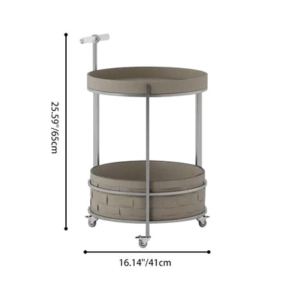 Rolling Round Faux Saddle Leather Acrylic Side Table - Vintage Dual-Layer Storage Trolley With Stainless Steel Frame For Living Room