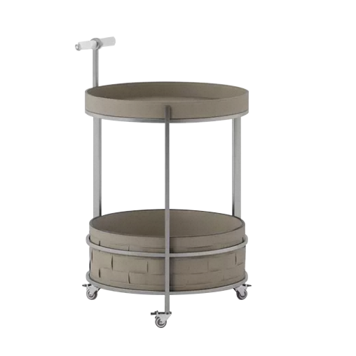Rolling Round Faux Saddle Leather Acrylic Side Table - Vintage Dual-Layer Storage Trolley With Stainless Steel Frame For Living Room
