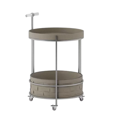Rolling Round Faux Saddle Leather Acrylic Side Table - Vintage Dual-Layer Storage Trolley With Stainless Steel Frame For Living Room