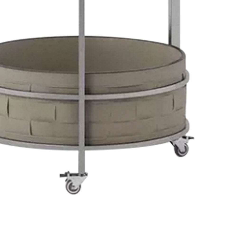 Rolling Round Faux Saddle Leather Acrylic Side Table - Vintage Dual-Layer Storage Trolley With Stainless Steel Frame For Living Room