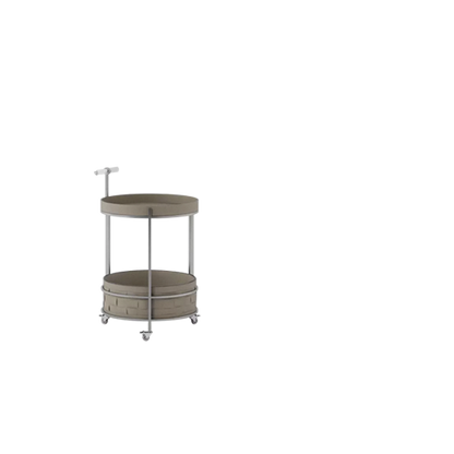 Rolling Round Faux Saddle Leather Acrylic Side Table - Vintage Dual-Layer Storage Trolley With Stainless Steel Frame For Living Room