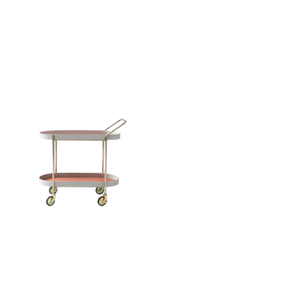 Mobile Oval Faux Saddle Leather Side Table With Gold Stainless Steel Frame -Creative Rolling Dual Tier Drink Trolley For Dining Room