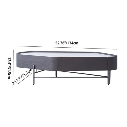 Geometric Natural Wood Travertine Carbon Steel Coffee Table - Nordic Stable Side Table For Living Room