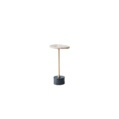 Asymmetrical Top Oval Marble End Table - Japanese Accent Table For Living Room