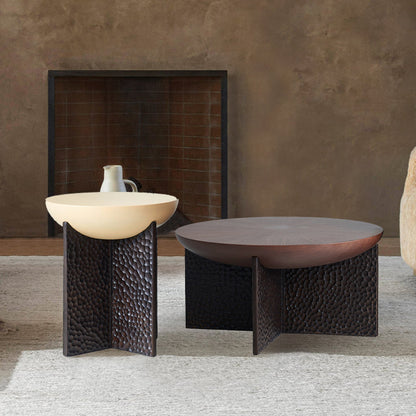 Geometric Cross Base Round Solid Wood Coffee Table - Scandinavian Radiating Grain Tea Table For Living Room