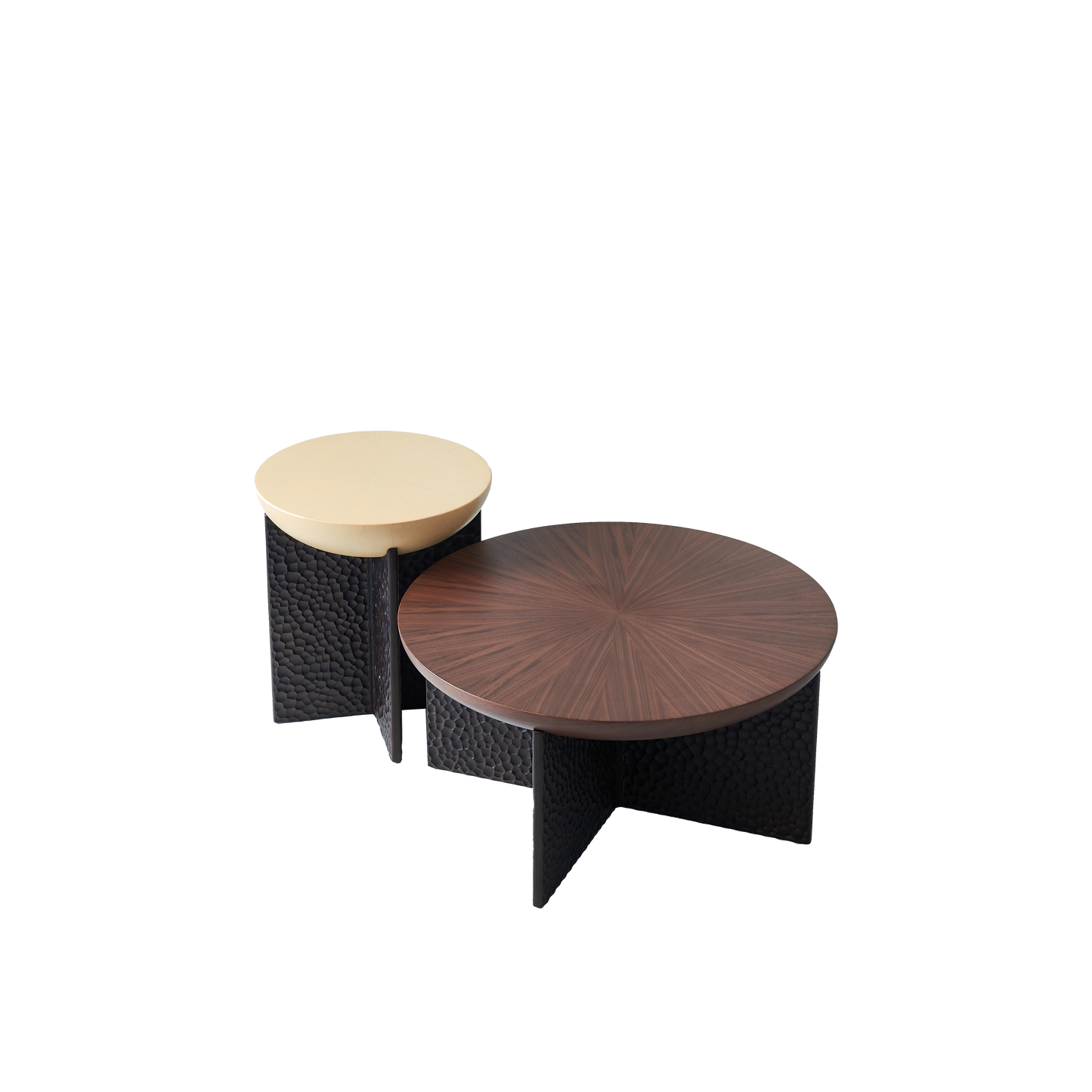 Geometric Cross Base Round Solid Wood Coffee Table - Scandinavian Radiating Grain Tea Table For Living Room