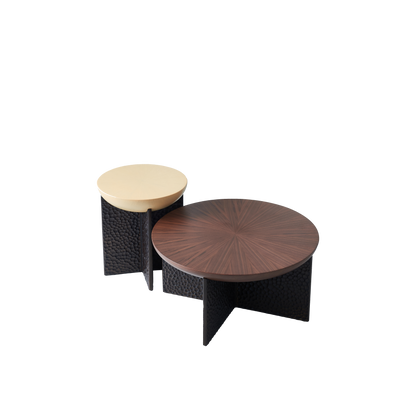 Geometric Cross Base Round Solid Wood Coffee Table - Scandinavian Radiating Grain Tea Table For Living Room