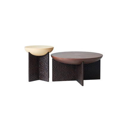 Geometric Cross Base Round Solid Wood Coffee Table - Scandinavian Radiating Grain Tea Table For Living Room