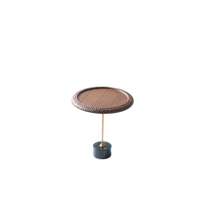 Hammered Edge Round Solid Wood Natural Marble End Table - Vintage Artistic Side Table For Living Room