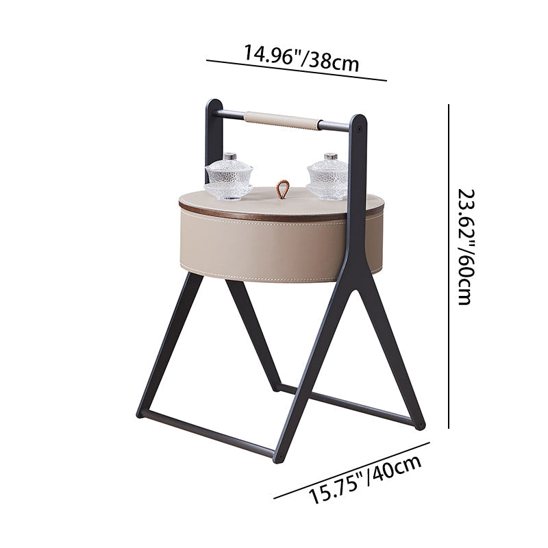 A-Shaped Concealed 1-Storage Faux Saddle Leather End Table - Scandinavian Removable Lid Side Table For Living Room
